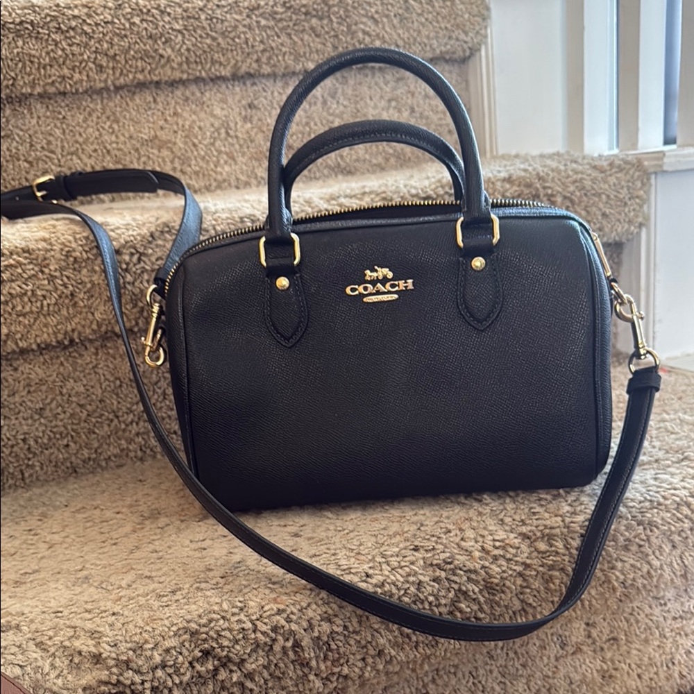 Coach Black Satchel with Structured Design and Silver Hardware